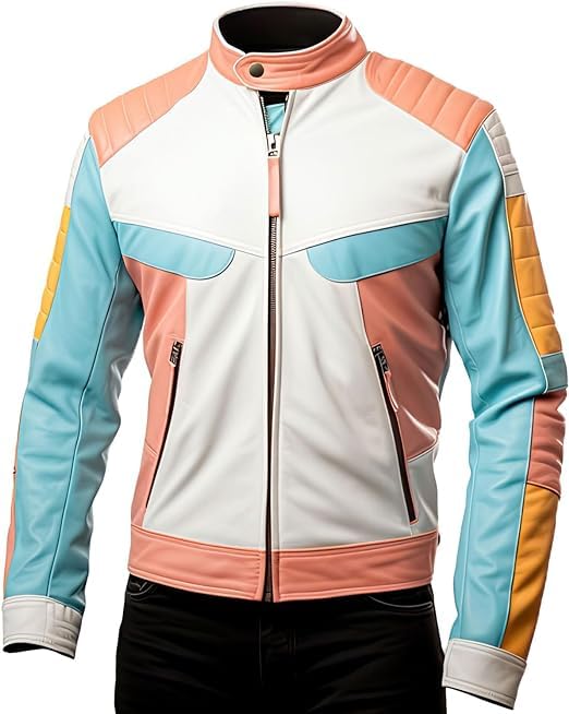 Image of Men's Biker Multi Color Leather Jacket, Leather Biker Jacket for Men, Faux Leather Biker Bomber Jacket