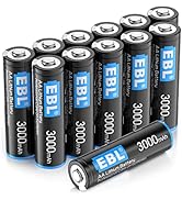 EBL 12 Pack 3000mAh 1.5V AA Lithium Batteries - High Performance Constant Volt AA Lithium Battery...