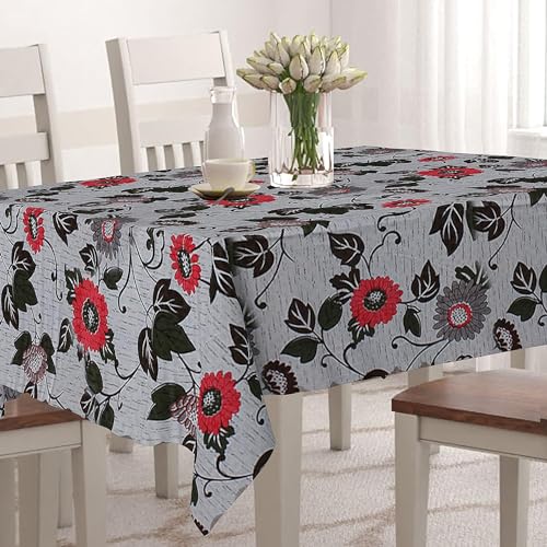 Image of PVC Self Design Waterproof Table Cover for Dining Table (6 Seater (54 inch x 78 inch), Grey, Red)