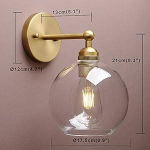 Yosoan Brass Boho Vanity Gold Bathroom Wall Sconce, 1-Light Indoor Hardwired Wall Mounted Vintage Industrial Fixture Lights with Double Hole Round Glass Lamp for Mirror, Living Room, Hallway(Antique) Yosoan Brass Boho Vanity Gold Bathroom Wall Sconce 1 Light Indoor Hardwired Wall Mounted Vintage Industrial Fixture Lights with Double Hole Round Glass Lamp for Mirror Living Room HallwayAntique