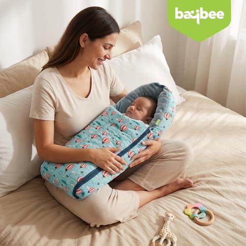 Image of Baybee 3-in-1 Baby Sleeping Bag & Carrying Bed | Velvet Cotton Carry Nest for New Born | Soft & Travel Friendly Sleeping Bag for Babies 0-6 Months (Blue)