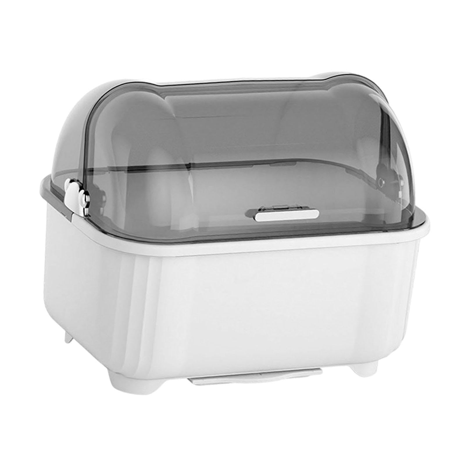 Geschirrständer, Abtropfschale, Platzsparend, Staubdicht, Schüssel Und Essstäbchenabtropfgestell, Besteckbox für Gabeln Und Tassen, Grau-weiß