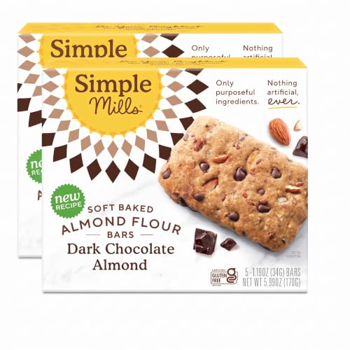 Simple Mills Soft Baked Dark Chocolate Almond Flour Bars,5 ct,1.19 oz each,(Pack of 2)