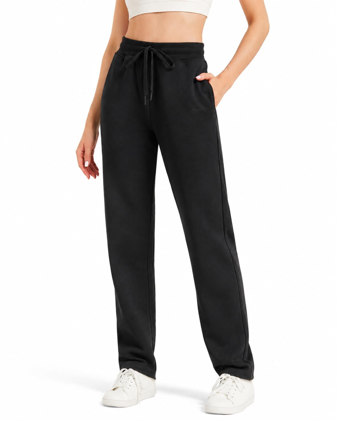 Zylioo Pantalon de Jogging Femme Coton Extra Long Pantalon de Running Sport | Pantalons de survêtement Elastic Respirant Training Sweatpants with Pockets Straight Wide Leg Yoga Casual Bottoms Trousers