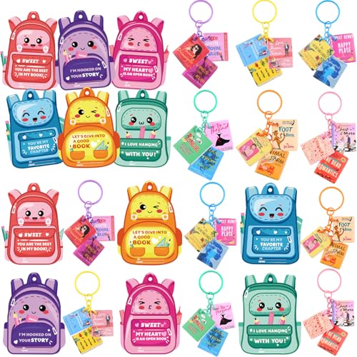 DIYDEC 30 Pack Valentines Day Mini Books Keychain with Cards