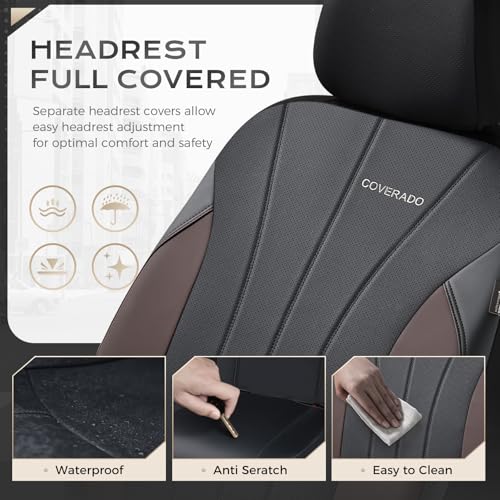 Image of Coverado Seat Covers, Red Car Seat Covers Full Set, Automotive Seat Covers 5 Seats, Waterproof Black Car Seat Protectors Universal Fit for SUVs Trucks Sedans