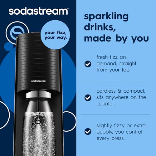 Image of SodaStream TERRA Sparkling Water Maker, Value Bundle, CQC CO2 System, Includes 2 Quick Connect 60L CO2 Cylinders, 3 Dishwasher Safe BPA Free Bottles, 2 bubly Flavor Drops, Make your own Pepsi, Black