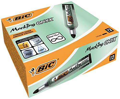 BIC Marking Ecriture Onyx 1482 Marqueurs Permanents Pointe Conique Large - Couleur Noire, Boîte de 12