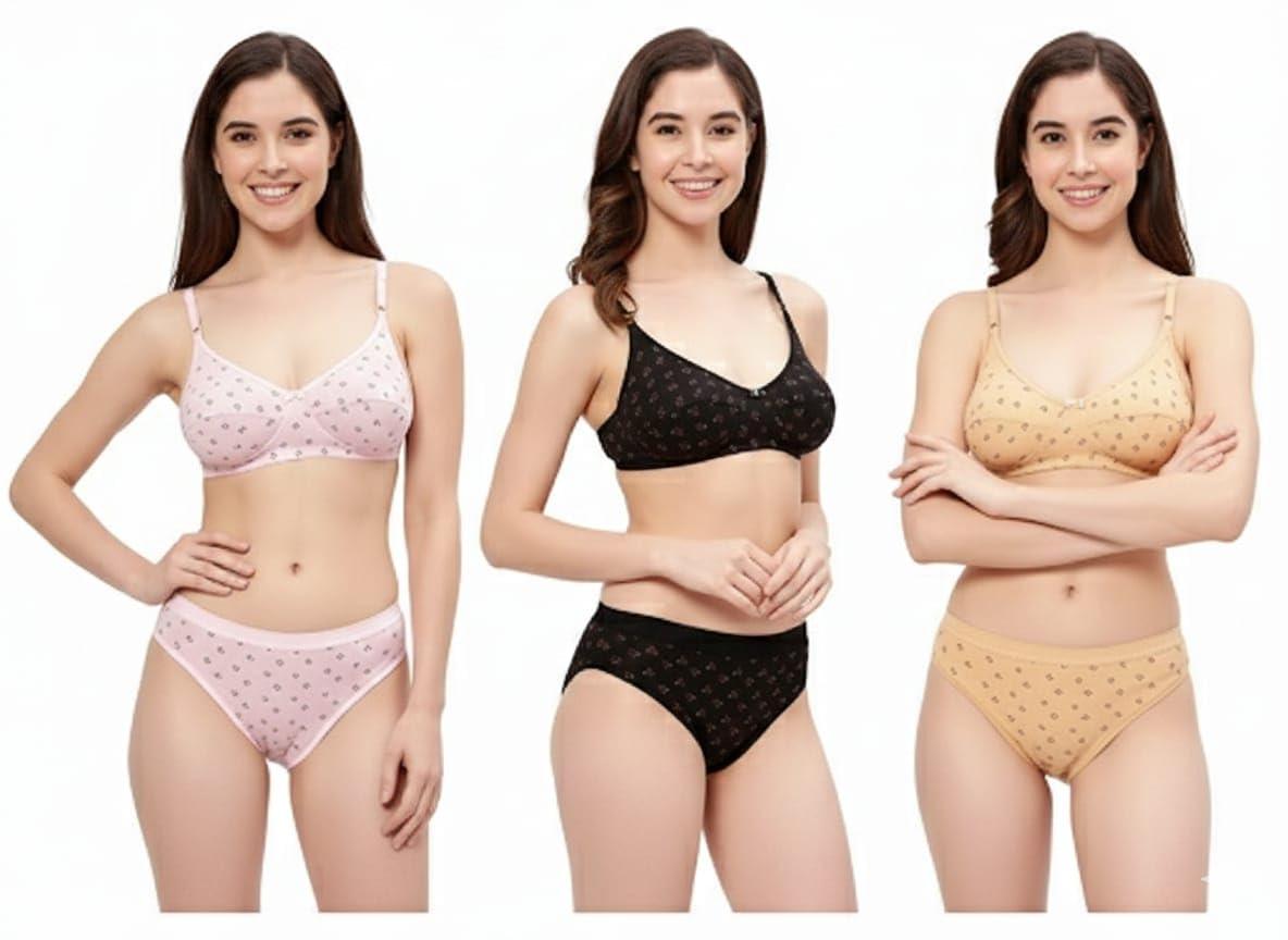 wellady Cotton Lingerie Set for Women | Full Coverage Non-Padded Non-Wired Bra & Hipster Panty Set | Soft Breathable Printed Innerwear for Girls & Women-picture-25