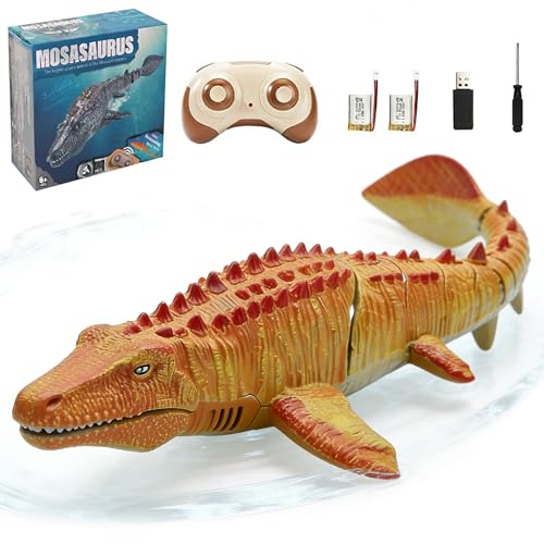 OBEST Mosasaurus Barco teledirigido, 2,4 GHz, juguete de agua Shark para más de 14 años, barco de dinosaurio eléctrico simulado con función de pulverización de agua (2 pilas)