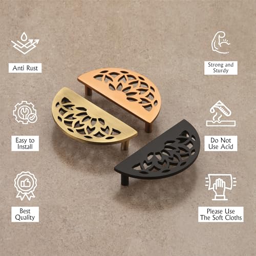 Image of COMPASS Stainless Steel Lotus Cabinet Knobs, Drawer Pulls, Knobs for Dresser Drawers, Drawer Knobs Handle, Kitchen Knobs (Antique Finish) Pack of 4 pcs