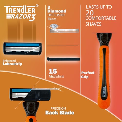 Image of 3 BLADE Razor Set with Hanging Stand | Razor for Men | 4 Cartridges, 1 Handle, Protective Cap | 3-Blade Shaver | Water-Activated Moisture Strip | Smooth Shave Kit (4 Cartridges)