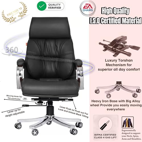 Image of S-90 PRO Black Iran Arms /Luxury Comfort of Torshan Mechanism Victory Ergonomic Leatherette Executive High Back Revolving Desk Office Chair