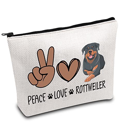 PLITI Rottweiler Trousse de maquillage Rottweiler Cadeau pour maman Peace Love Rottweiler Pochette zippée pour amateur de Rottweiler, Peace Love Rottweiler, L9 W7 H0.39 Cover