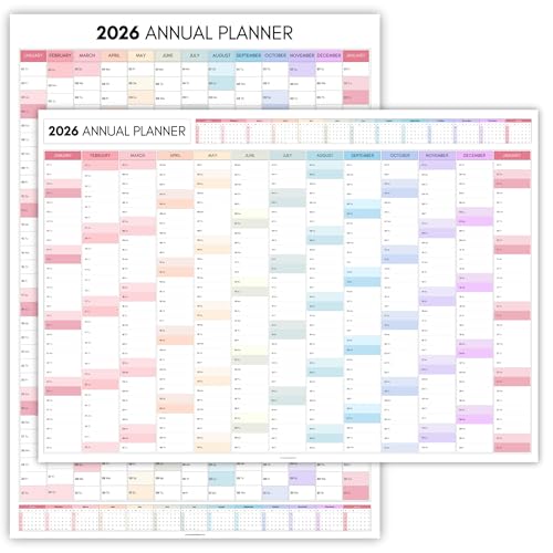 Planificateur mural mensuel 2026, format A2, 60 cm x 42 cm, impression double face, calendrier mural 2026, planificateur annuel, organiseur pour bureau,...