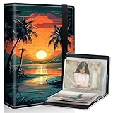 DIGTIALL Tropical Palm Tree Small Photo Album 4x6 inch PU Leather Cover Photo Albums with Elastic Band 120 Photos Inner Transparent Pockets Design for Family Anniversary Wedding Baby Pets