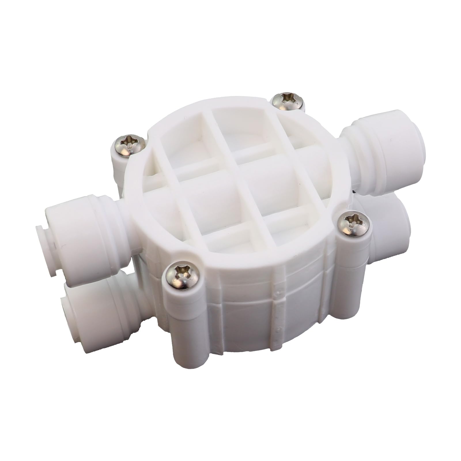 1/4 Inch White Plastic Four Way Automatic Shut Off Valve Replacement Part Suitable for Most Reverse Osmosis Water Systems
