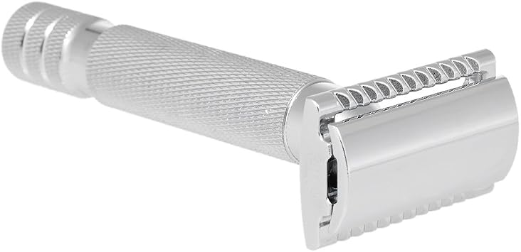 Benkeg Shaving Razor Double Edge Handling Traditional Wet Shaving Razor Stainless Alloy Chrome Plated Silver