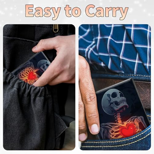 Image of Slim Credit Card Holder, Skull Heart RFID Blocking Metal Wallet for Men & Women, Aluminum Minimalist Hard Case Pocket-Sized Business Cards Organizer (Fits Up to 10 Cards)