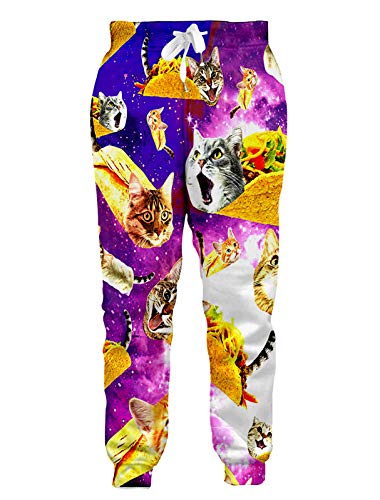 RAISEVERN Unisex Sweatpants Colorful Taco Cat Jogging Pants Cool Sports Trousers with Drawstring for Men &Women Yellow Pink
