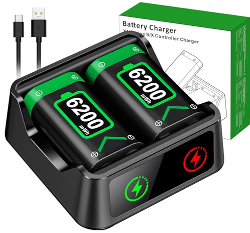 Image of DINOSTRIKE 2X 6200mWh Battery Pack Compatible with Xbox Controller Fast Charging Rechargeable USB Charger Station