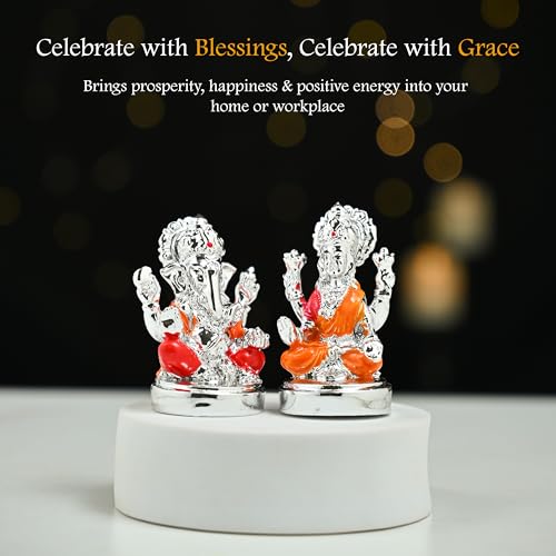 Image of ZAICUS Laxmi Ganesh Idol Set - Divine Lakshmi Ganesha Murti for Home Mandir, Office, Puja & Diwali Gift - Silver