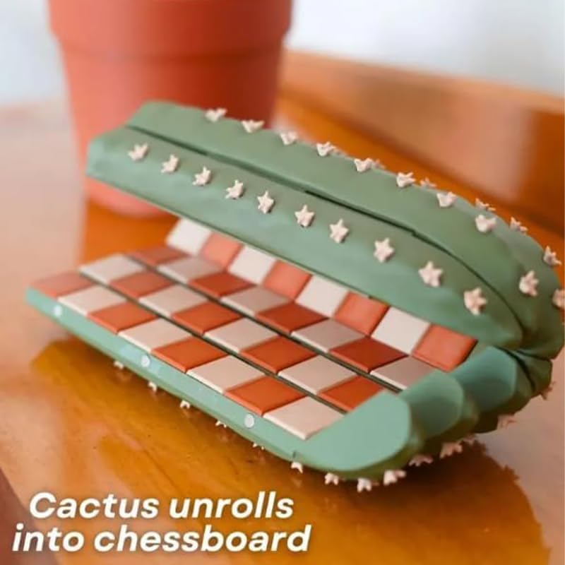 Miniatura 5 de Cactichess, juego de ajedrez de cactus enrollable, divertido tablero magnético portátil para suculentas con 32 piezas de ajedrez, regalo para