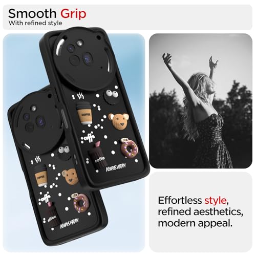Image of Outlouders Back Cover for Nothing Phone 3a Pro 5G | 3D Cartoon Bear Cute Fun Silicone Full Body Protection Bumper Case (Black)