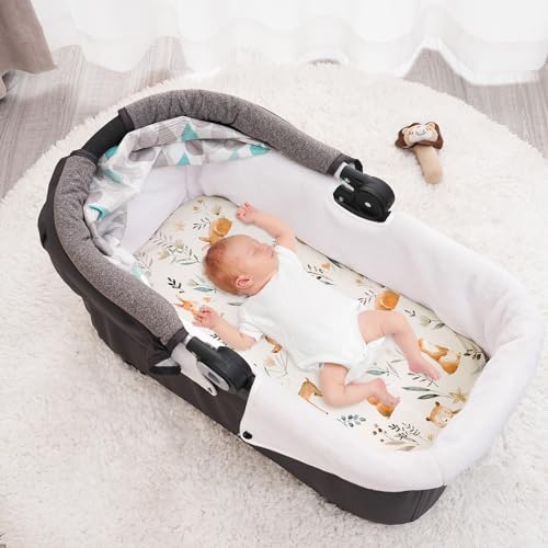 Image of PHF Soft Bassinet Sheet Set, 2 Pack Silky Comfy Breathable Cradle Sheets for Baby Boys Girls, Univeral Fit for Most Oval Rectangle Cradle and Bassinet Mattress /Pad, Woodland