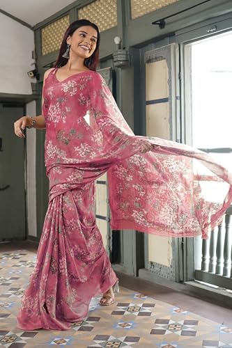 Image of MIRCHI FASHION Women Saree Chiffon Floral Printed | Breathable Lightweight Sari for Regular Home and Office Wear with Blouse Piece