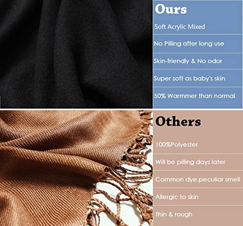 Twoyek Women's Scarf Pashmina Shawls And Wraps For Evening Dress Wedding Bridesmaid Bridal Winter Warm Large Soft Silky Scarves Black #TOP3