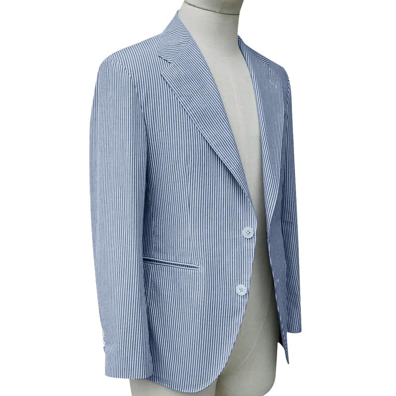 HBDesign Men's Striped Seersucker Tailored Slim and Light Men's Casual Single Suit Jacket2
