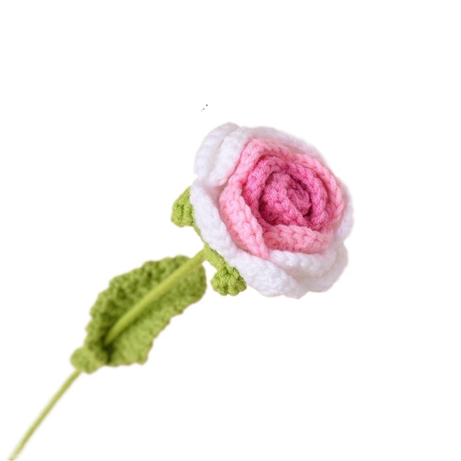 ENWWCH 2pcs Finished Knitting Flower Rose Bouquet Simulation Home Decoration Wedding Hand-Knitted Crochet For Home(Color8)