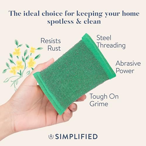 Image of Simplified 6-Pack Steel Scouring Sponges with Rust Resistant Stainless Steel Threading for Home and Kitchen Cleaning Supplies, Heavy Duty Cleaning Sponge for Kitchen & Bathroom, Navy /Yellow