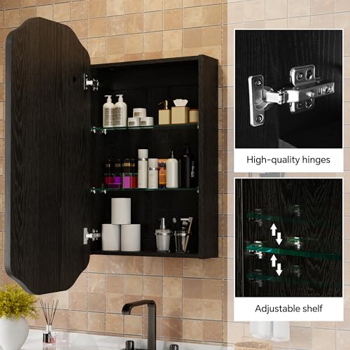 Armario de medicamentos LED con espejo para baño, montaje en pared o empotrado, con luces ajustables y espejo, estantes estables y extraíbles (2), regulables en 3 colores (Negro) miniatura 3