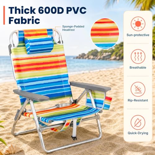 Image of Tangkula Set of 2 Backpack Beach Chair for Camping Beach Picnic | 5-Position Adjustable Backrest | Foldable, Lightweight & Portable | Cooler Bag, 2 Cup Holders, Towel Bar, Backpack Straps