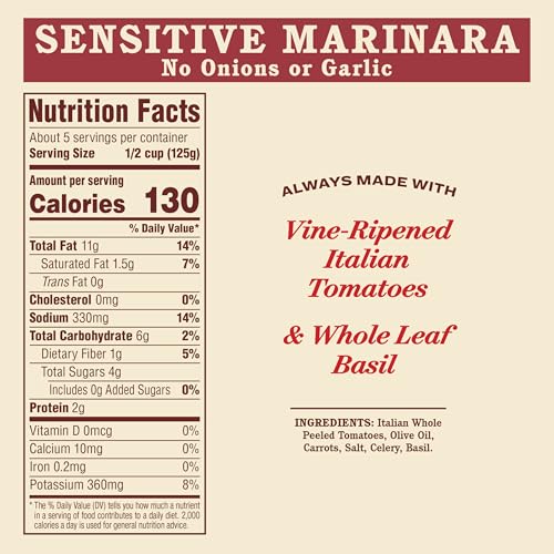 Image of Rao's Homemade Tomato Sauce, Sensitive Formula, 24 oz, All Purpose, Tomato Sauce, Keto Friendly Pasta Sauce, Premium Quality Tomatoes from Italy, Olive Oil, and No Onions or Garlic (Pack of 2)