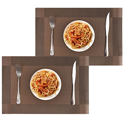 Image of Dining Table Placemats - 2pcs PVC Heat Resistant Washable Kitchen Mats for Dinner and Table Decor (2-Piece, Brown)