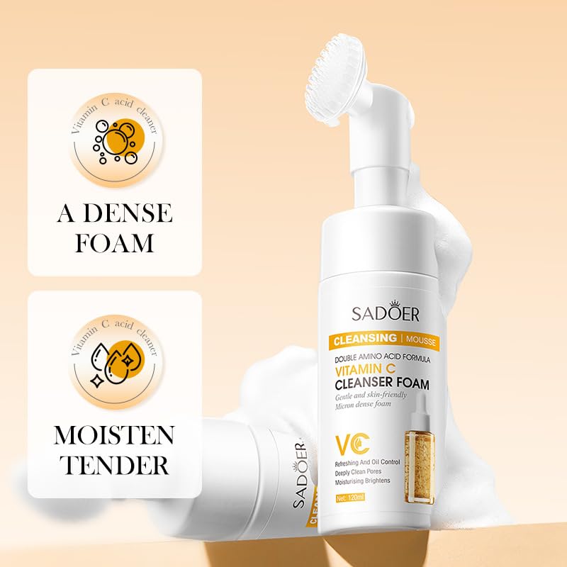 Vitamin C Foaming Face Cleanser, Foaming Cleanser with Silicone Brush - Image 4