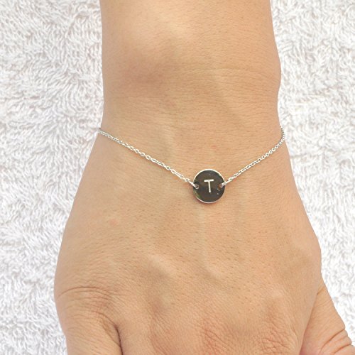 Image of HUAN XUN Stainless Steel Engraved Initial Bracelet Adjustable, 7.87 inch