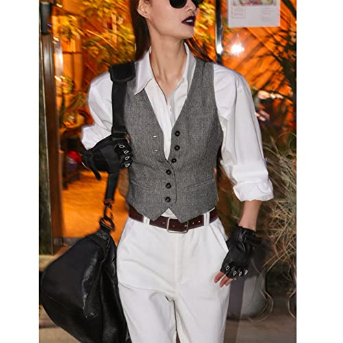 Women's Suit Vest Herringbone Business Work Wear Slim Fit Sleeveless V-Neck Vests Bomber Jacket Waistcoat3