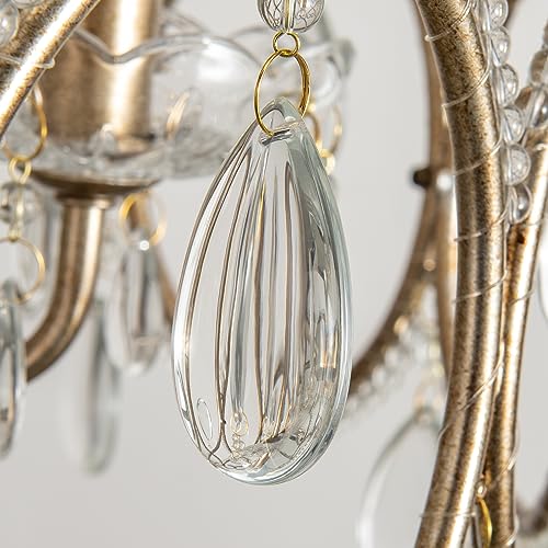 Ksryszcq 9043-5 5-Light Crystal Chandelier Adjustable High French Dining Room Chandelier Antique Silver Round Bedroom Living Room Kitchen Dining Room Chandelier Over Table thumb #5