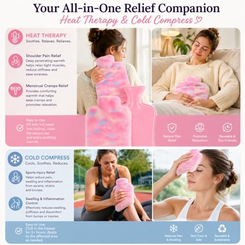 Image of Nuvex 2 Litre Hot Water Bottle with Ultra-Soft Fleece Cover | Leakproof Body Warmer Bag for Pain Relief, Period Cramps, Back & Waist | Reusable Heat Pack for Cozy Bed & Winter Comfort (Rainbow)