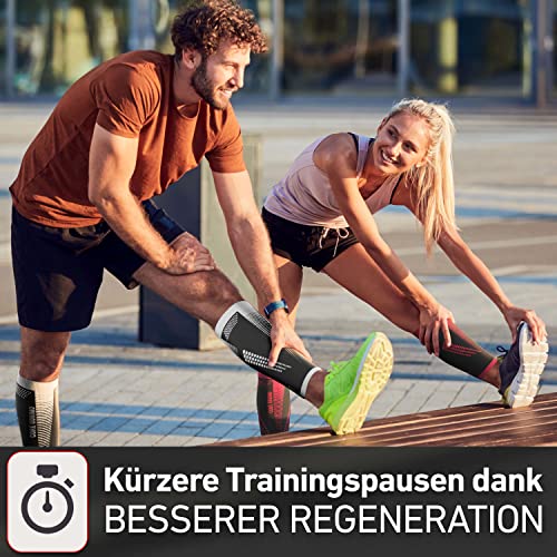 CORE GORIMO – Waden Kompression – Atmungsaktiv – Wadenbandage Kompression & Stützstrümpfe ohne Fuß für Damen & Herren beim Sport, Reisen & stehenden Berufen (M, Schwarz/Weiß)