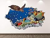 West Mountain Turtle Wall Decal Art Decor 3D Smashed Aquarium Sticker Mural Kids Room Custom Gift BL73 (22' W x 14' H)