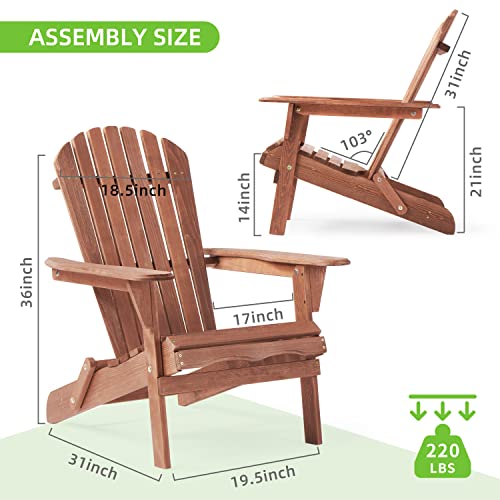 Folding Adirondack Chair Half Pre-Assembled, Outdoor Wood Patio Chair For Garden/Backyard/Firepit/Pool/Beach/Deck #TOP2