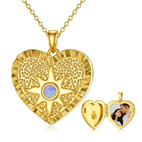 SOULMEET Sunflower Heart Shaped Opal/Abalone/Pearl Shell/Malachite Locket Necklace That Holds Pictures Photo You are My Sunshine Personalized Silver Gold Locket Jewelry Gift