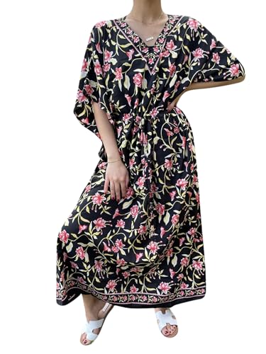 Womens Maxi Kaftan Dress, Bohemian Kimono Caftan Dresses Beach One Size (US, Alpha, One Size, Regular, Regular, Standard, Black)