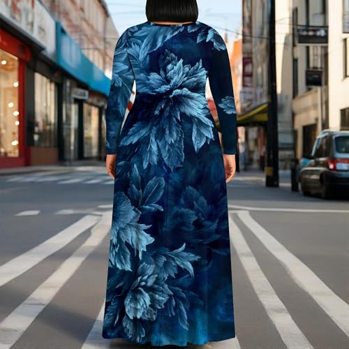 Image of PinkPatty Plus Size Maxi Dress for Curvy Women Crew Neck Long Sleeves Casual Dress Vacation Sundresses with Pockets