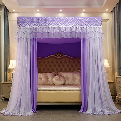 Prinses Hemelbed Gordijnen 4-Hoek Post Dubbele Laag Gezellige Klamboe Mesh Bed Tenten voor Tweepersoonsbed, Cadeau Thuis Slaapkamer Decoratie Accessoires